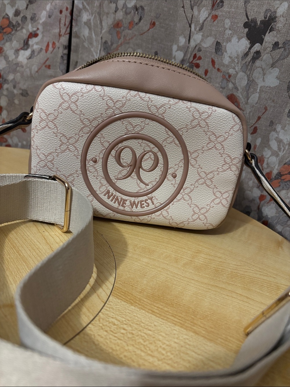 Nine West Blush Cream Crossbody Camera Bag with Logo